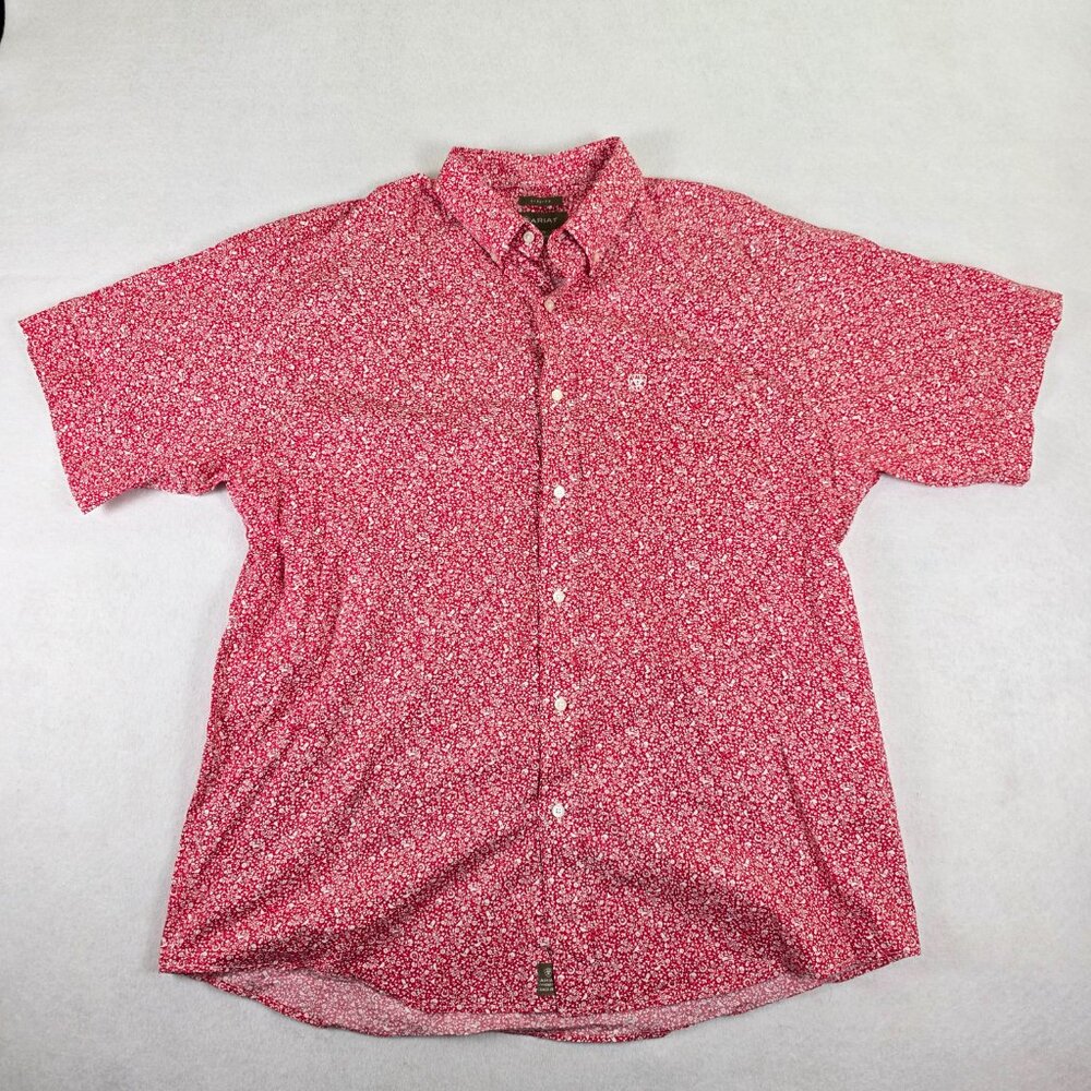 Ariat Red Floral Print Casual Button-Down Shirt - Picture 2 of 9